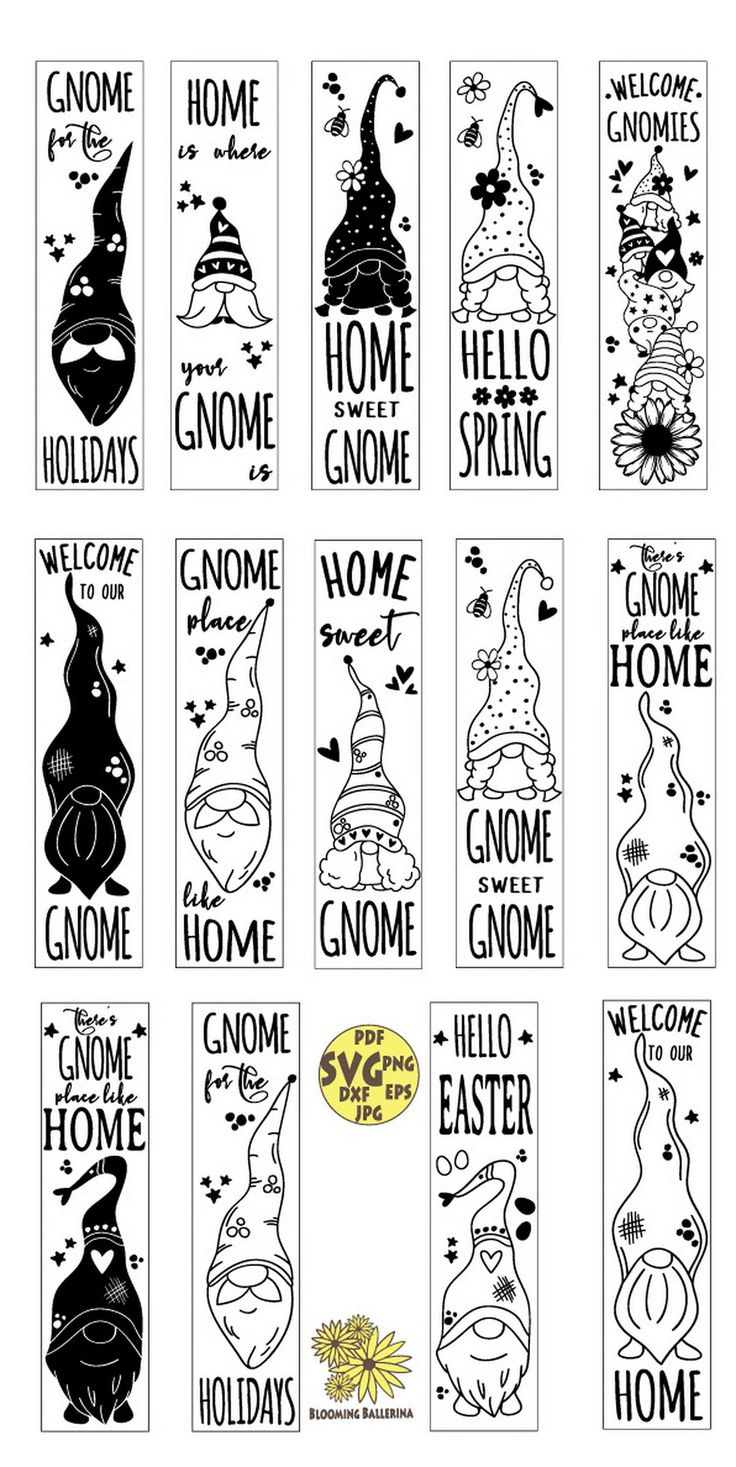 twelve bookmarks with the words gnomes and gnome hats on them