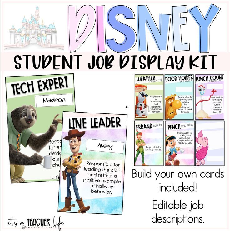 the disney student job display kit includes posters and instructions for students to learn how to use them