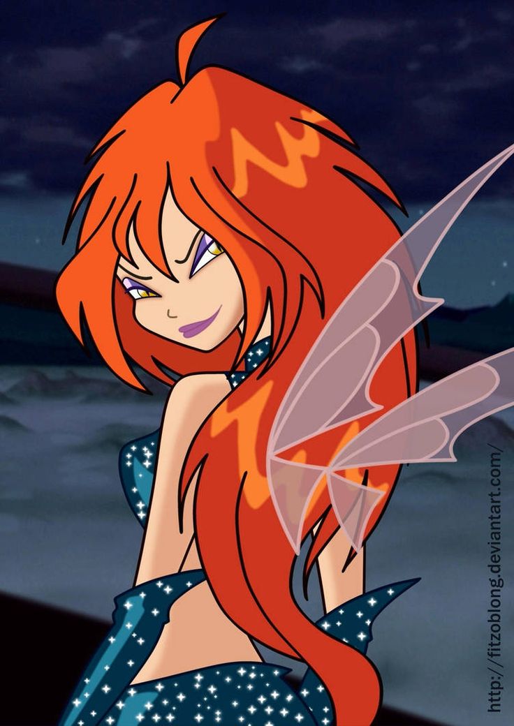 a cartoon character with red hair and blue dress