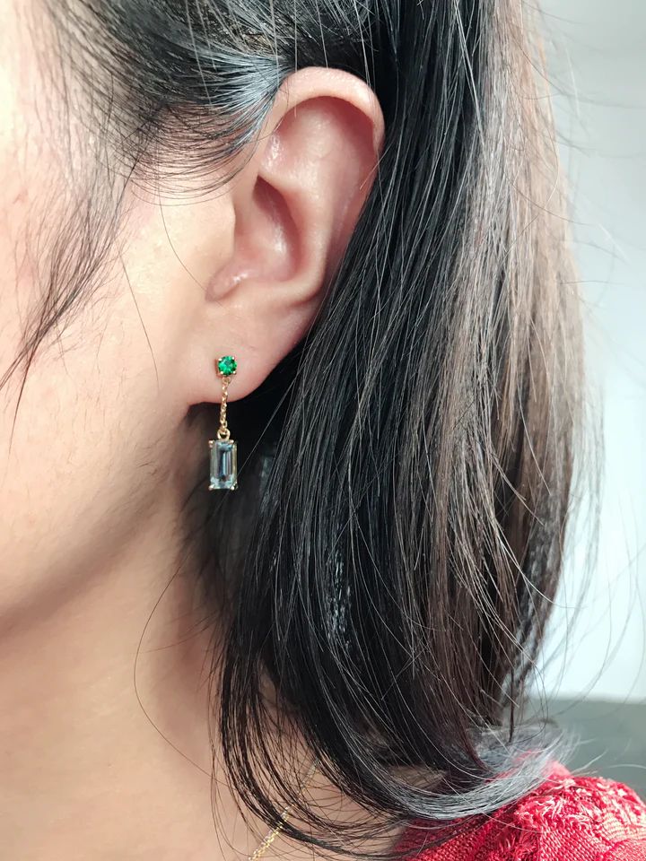 These cute little earrings are to die for. The beautiful combination of imperial  Tsavorite & Aquamarine is stunning.  Hand forged in 18k gold with the finest gemstones. These little beauties are made to be worn every day.  YG 18K Tsavorite: 0.28ct Aquamarine: 2.06cts For more information, please don't hesitate to Tsavorite Yellow Gold Earrings For Gift, Yellow Gold Tsavorite Earrings Fine Jewelry, Yellow Gold Tsavorite Earrings As Gift, Emerald Cut Green Sterling Silver Earrings, Green Gemstone Earrings In 14k Gold, Gold Tsavorite Earrings Fine Jewelry, Yellow Gold Tsavorite Gemstone Earrings, Elegant Green 14k Gold Earrings, Gold Tsavorite Gemstone Earrings