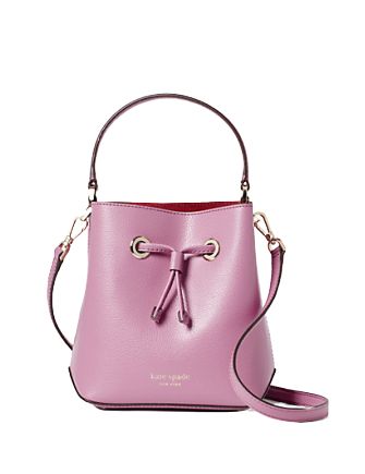 Perfect size for day or night7.7"h x 6.7"w x 3.9"ddrop length: 22"handle drop: 5"saffiano double faced leatherunlinedsatchel with drawstring closureinterior slide pocketfoil embossed logostyle # wkru5857Color: Pink Mauve Small Bucket Bag, Kate Spade Crossbody Purse, Fashion Purses, Pink Mauve, Black Leather Purse, Bags Aesthetic, Kate Spade Purse, Crossbody Tote, Womens Crossbody Bag