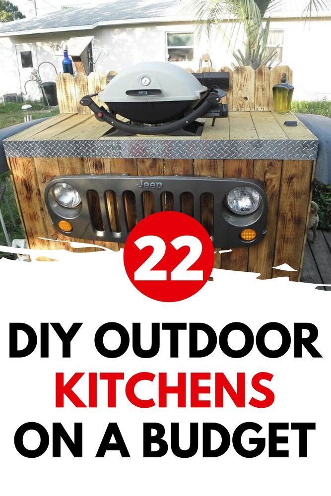 an outdoor kitchen on a budget with the title 22 diy outdoor kitchens on a budget