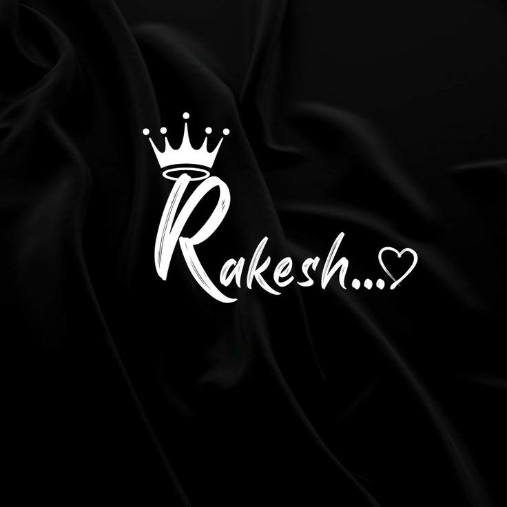 the word rakesh is written in white on a black background with a crown above it