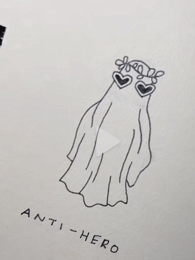 a drawing of a ghost with hearts in her eyes and the words anti - hero written on it