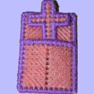 a purple and pink cell phone case with a cross in the middle on it's side