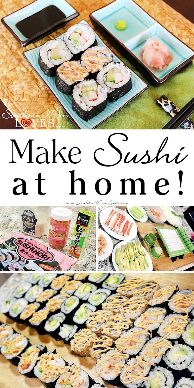 sushi at home with text overlay that reads make sushi at home