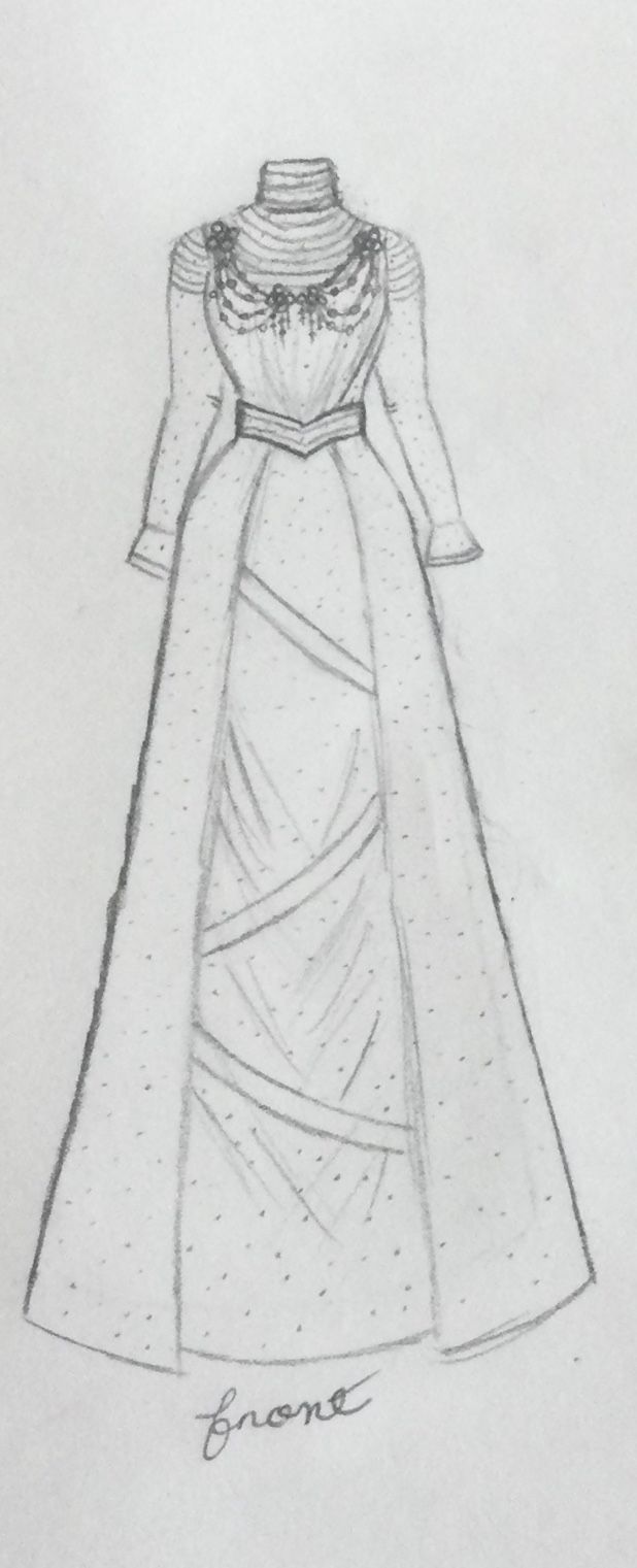 a drawing of a woman's dress with long sleeves and an open neckline