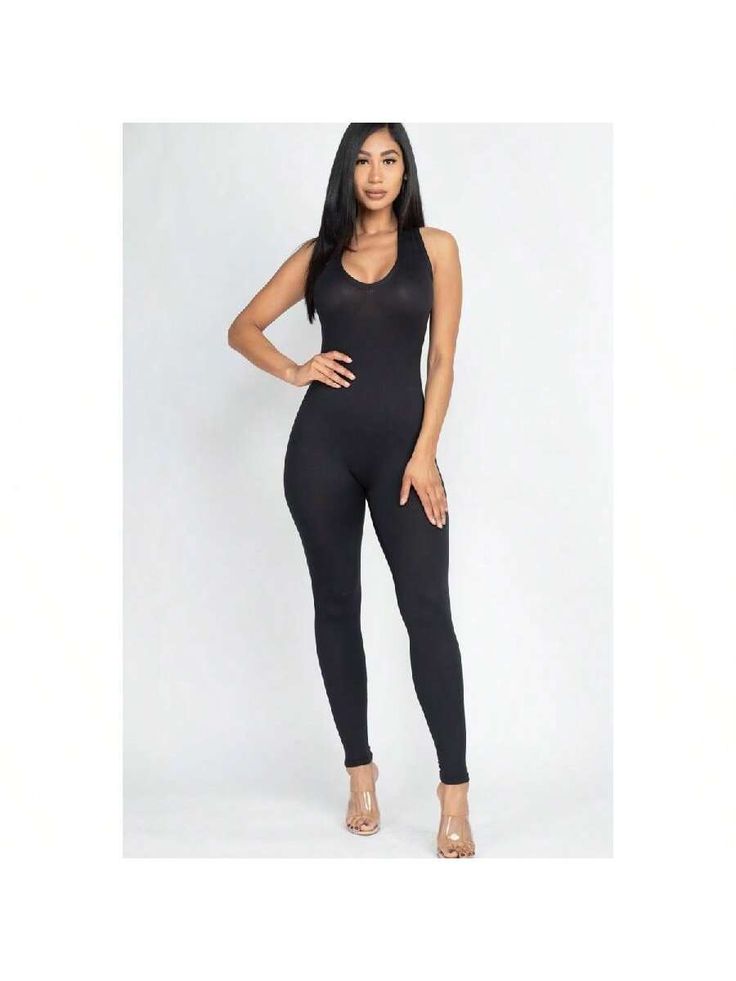 Introducing our Racer Back Bodycon Jumpsuit, a chic and versatile piece designed to elevate your wardrobe. Crafted from soft and lightweight high-stretch jersey fabric, this jumpsuit offers both style and comfort for any occasion.Key Features:Fabric: Made from 92% Polyester and 8% Spandex, this jumpsuit offers a soft, lightweight feel with ample stretch for ease of movement.Design: Features a stylish racerback design, adding a sporty and contemporary touch to your look.Versatile Wear: Perfect fo Bodycon Elastane Unitard, Bodycon Elastane Bodysuit For Loungewear, Stretch Elastane Jumpsuit For Night Out, Stretch Elastane Jumpsuits And Rompers For Night Out, Trendy Stretch Solid Jumpsuits And Rompers, Trendy Stretchable Jumpsuits And Rompers, Casual High Stretch Elastane Jumpsuits And Rompers, Chic Stretch Jumpsuits And Rompers, Chic Stretch One-piece Jumpsuits And Rompers