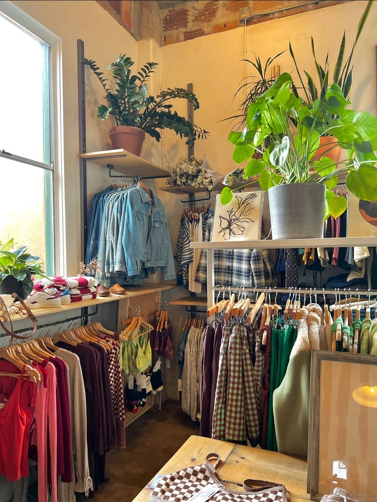 Vintage Shop Decor, Thrift Store Astethic, Vintage Clothes Shop Aesthetic, Thrift Shop Design Ideas, Vintage Clothing Shop Display, Vintage Store Interior Design, Thrift Store Interior Design, Earthy Closet, Vintage Clothing Store Aesthetic