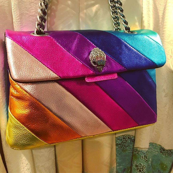 Retro Metallic Stripe Purse Bolsas Kurt Geiger, Patchwork Clutch, Rainbow Bag, Suede Handbags, Uk Brands, Eagle Head, Trending Handbag, Embroidered Bag, Women Handbag