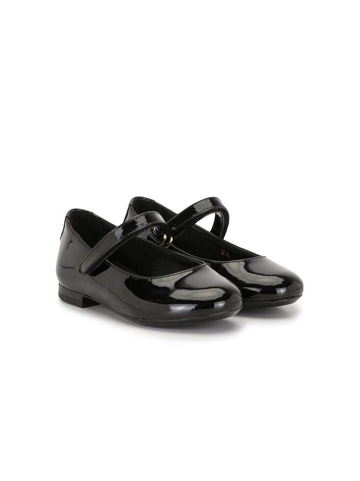 Black leather varnished ballerina shoes from DOLCE & GABBANA KIDS featuring front touch-strap fastening, round toe, high-shine finish, branded insole and flat rubber sole. | Dolce & Gabbana Children Varnished Ballerina Shoes Baby Footwear, Shoes Png, Kids Heels, Girl Products, Black Ballerina, Black Flats Shoes, Dolce And Gabbana Kids, Fancy Shoes, Girls Shoes Kids