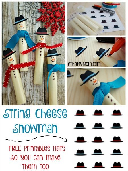 the instructions for how to make string cheese snowman with free printables, so you can make them too