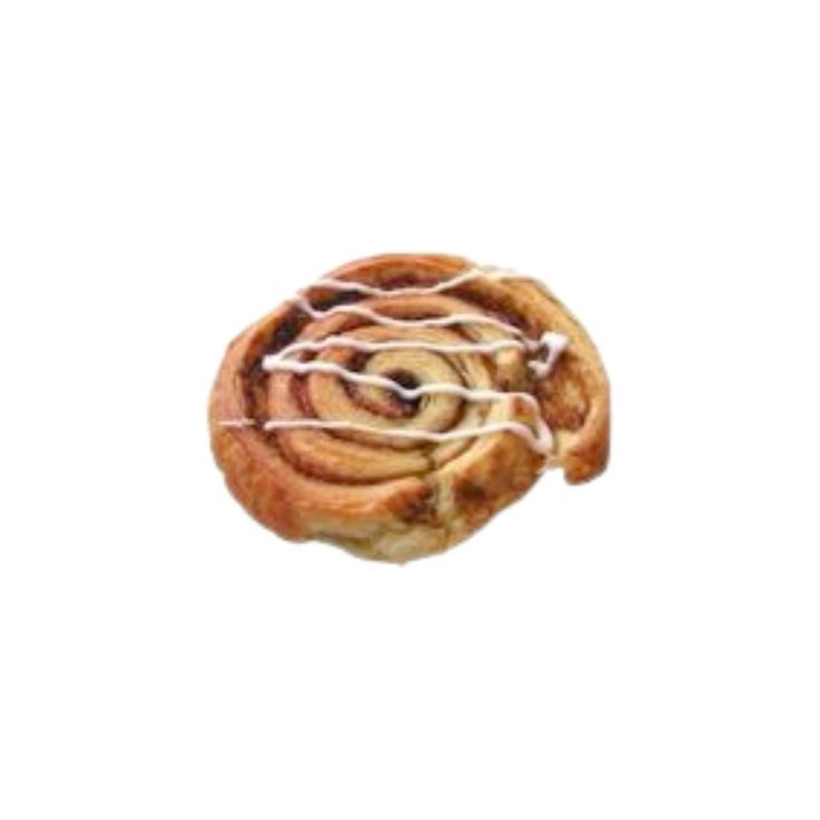 a cinnamon roll with icing on it sitting in the middle of a white background