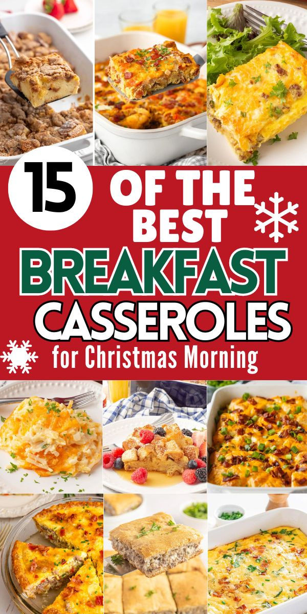 Photo collage of breakfast casseroles with text overlay. Our Best Bites Breakfast Casserole, Breakfast Ideas For Office Party, All In One Breakfast Casserole, Brunch Ideas Casserole, Taste Of Home Favorite Christmas Breakfast Casserole, Christmas Morning Casserole Breakfast, Morning Casserole Overnight Breakfast, Crockpot Christmas Breakfast Casserole, Savory Breakfast Casserole Christmas Morning