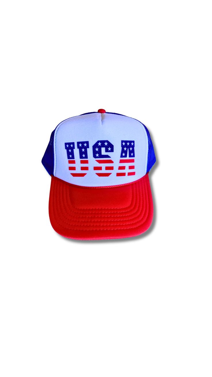 Stars And Stripes! This retro style trucker is one of our top sellers! Don't wait because this one sells out quickly!  Please make sure to follow us as we add items daily!  Description: 100% Foam Front, 100% Nylon Mesh Back, Structured, Firm Front panel. Mid-profile, Five Panel , 6 Rows Stitching on Visor, Adjustable Snapback, One Size Fits Most Blue Trucker Hat, Five Panel, Stars And Stripes, Red White And Blue, Style Retro, Trucker Cap, Retro Style, Caps Hats, Trucker Hat