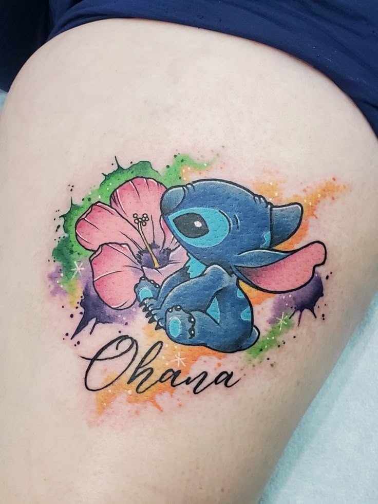 Stitch 
Lilo and stitch 
Stitch tattoo
Disney tattoo
Watercolor tattoo
Ohana Couple Tats, Disney Stitch Tattoo, Lilo And Stitch Tattoo, Ohana Tattoo, Disney Sleeve, Stitch Tattoo, Tatuaje A Color, Disney Tattoo, Elephant Tattoo