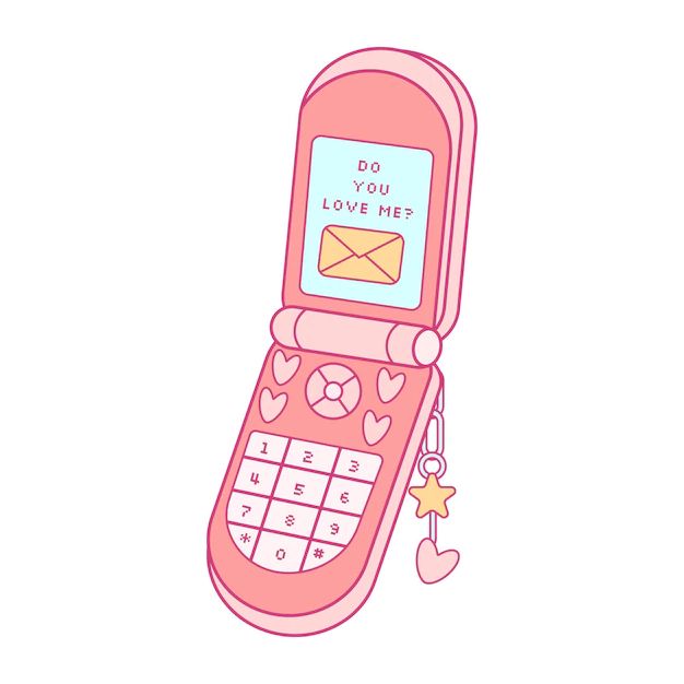 a pink cell phone with a message written on the screen and a keychain hanging from it