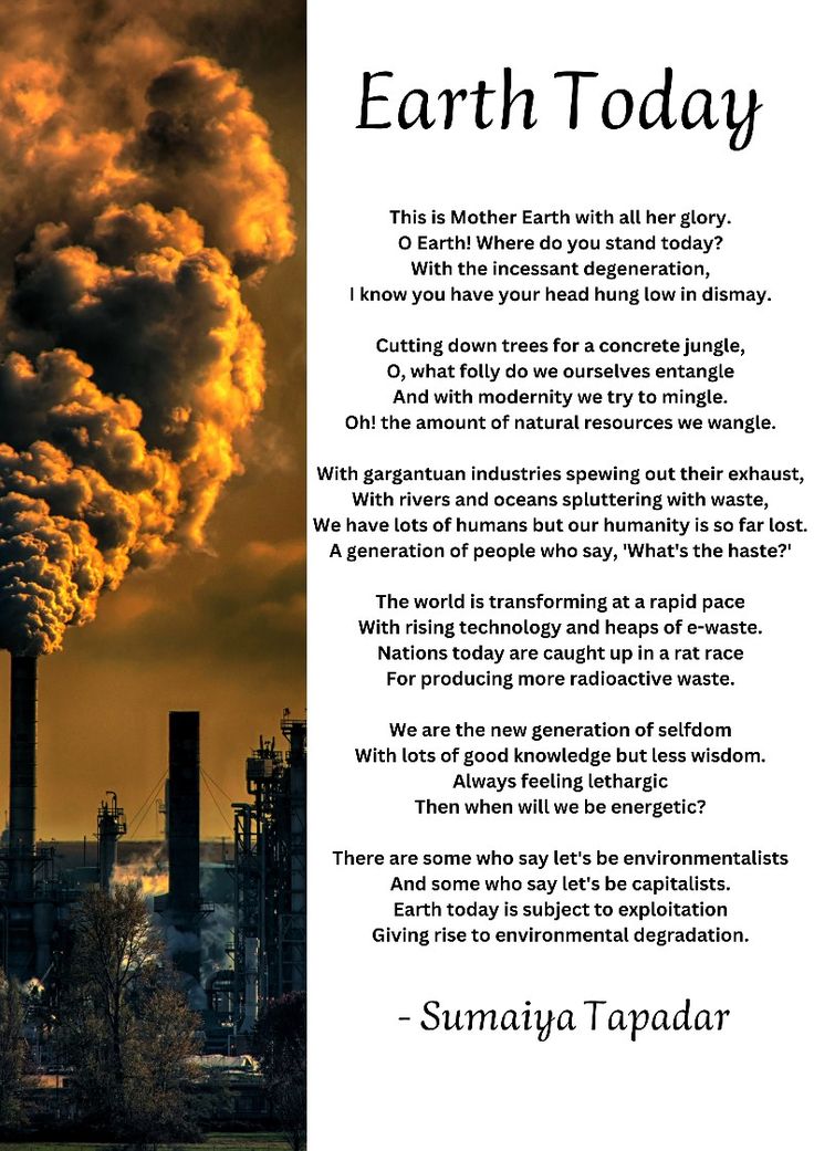 A poem on Environmental Degradation Poems On Environment, Poem On Environment, Environment Day Quotes, Earth Poems, Eco Club, Cloud Type, Save Environment, Journal Therapy, World Earth Day