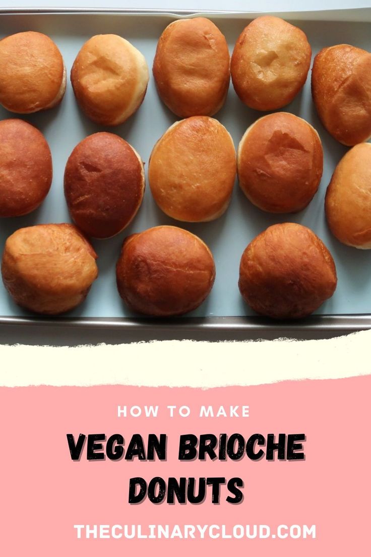 vegan brioche donuts in a box with text overlay