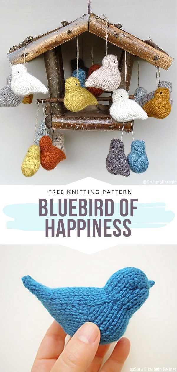 a hand holding a bluebird ornament in front of a white background with the words free knitting pattern