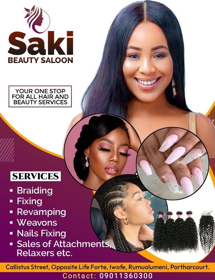 an advertisement for hair salon with different styles and colors