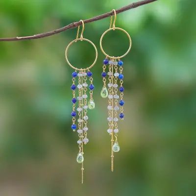 Gold Plated Multi-Gemstone Waterfall Earrings from Thailand - Luxurious Rain | NOVICA Waterfall Earrings, Waterfall Necklace, Wire Jewelry Rings, Earring Inspiration, Earring Designs, Earring Making, Bead Ideas, Earring Ideas, Earrings Inspiration