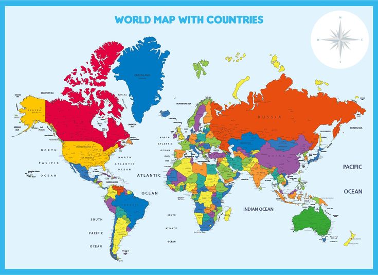 the world map with all countries and colors