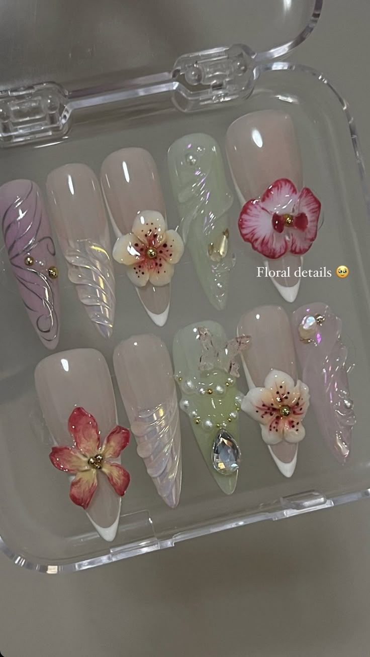 5d Flower Nails, Pastel 3d Nails, Floral 3d Nails, 3d Art On Nails, 3d Orchid Nails, Cute 3d Nails, Sculpted Flower Nails, 3d Nail Designs Unique, Korean 3d Nail Art