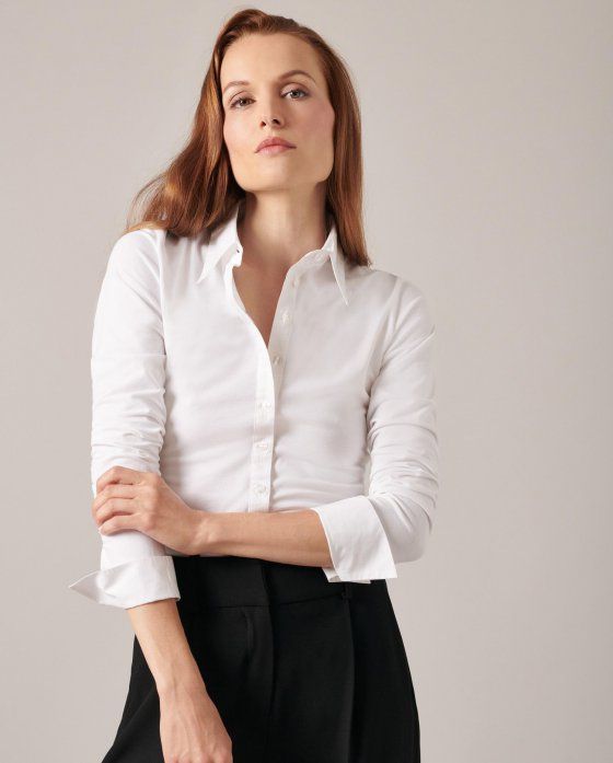 White Shirts For Women & Designer White Dress Shirts | Anne Fontaine Timeless Tailored Tops For Office, Timeless Office Blouse With Lapel Collar, Timeless Semi-formal Tops With Lapel Collar, Timeless Semi-formal Top With Lapel Collar, Elegant Long Sleeve Dress Shirt For Daywear, Timeless Shirt With Lapel Collar For Office, Timeless Long Sleeve Dress Shirt With Button Cuffs, Classic Long Sleeve Dress Shirt For Daywear, Chic Long Sleeve Dress Shirt With Button Cuffs