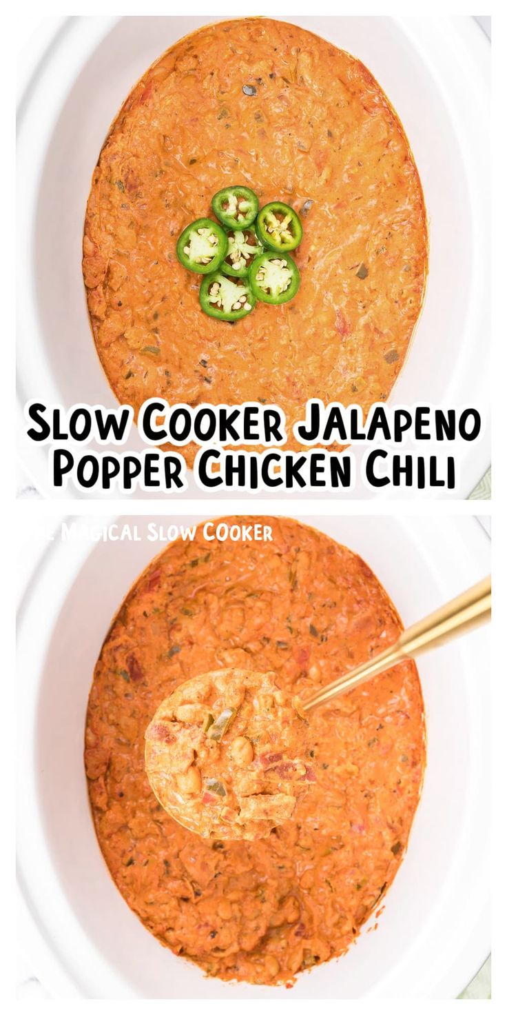 slow cooker jalapeno popper chicken chili is an easy and delicious side dish