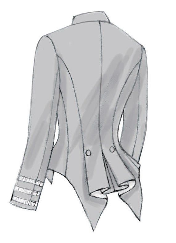 a drawing of a jacket with buttons on the lapel and collar, as well as an