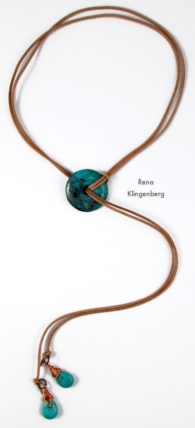 the necklace is made with turquoise beads and leather cord