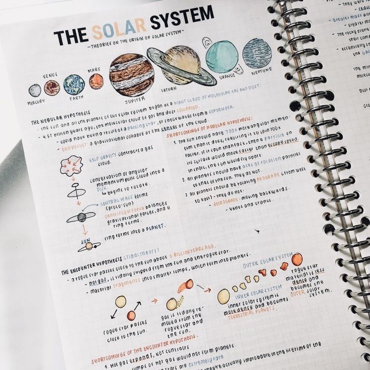 an open notebook with the solar system on it