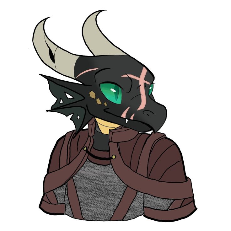 a drawing of a demon with green eyes and horns on it's head, wearing a leather jacket