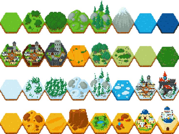 an image of pixel art with many different shapes and sizes, including the shape of houses