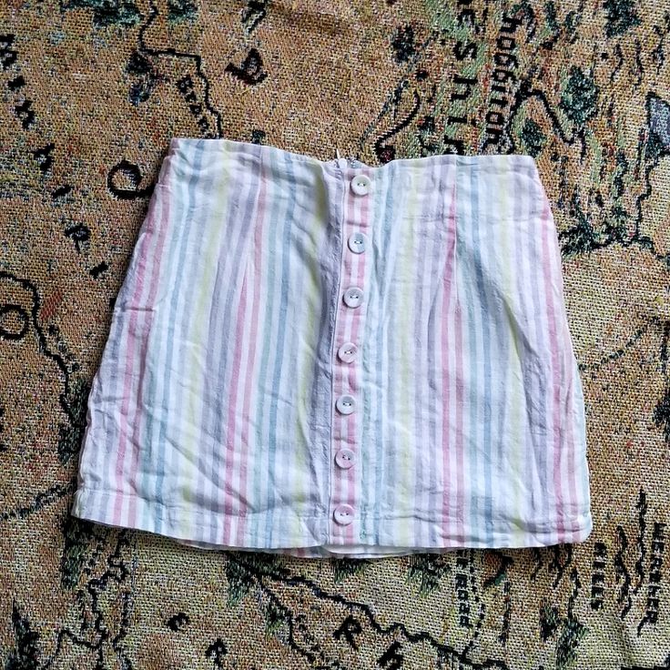 Forever 21 Pastel Rainbow Striped Mini Skirt With Beautiful Decorative Button Detailing. Zipper In The Back And It Does Have A Lining Underneath. Linen Blend. Never Worn. Size : Medium #Pastelgoth #Pastel #Summer #Stripes #Miniskirt Pastel Mini Skirt, Forever 21 Lined Mini Skirt, Forever 21 Cotton Skirt, Forever 21 Cotton Mini Skirt, Forever 21 Cotton Mini Denim Skirt, Button Skirt, Forever 21 Skirts, Rainbow Stripes, Pastel Goth