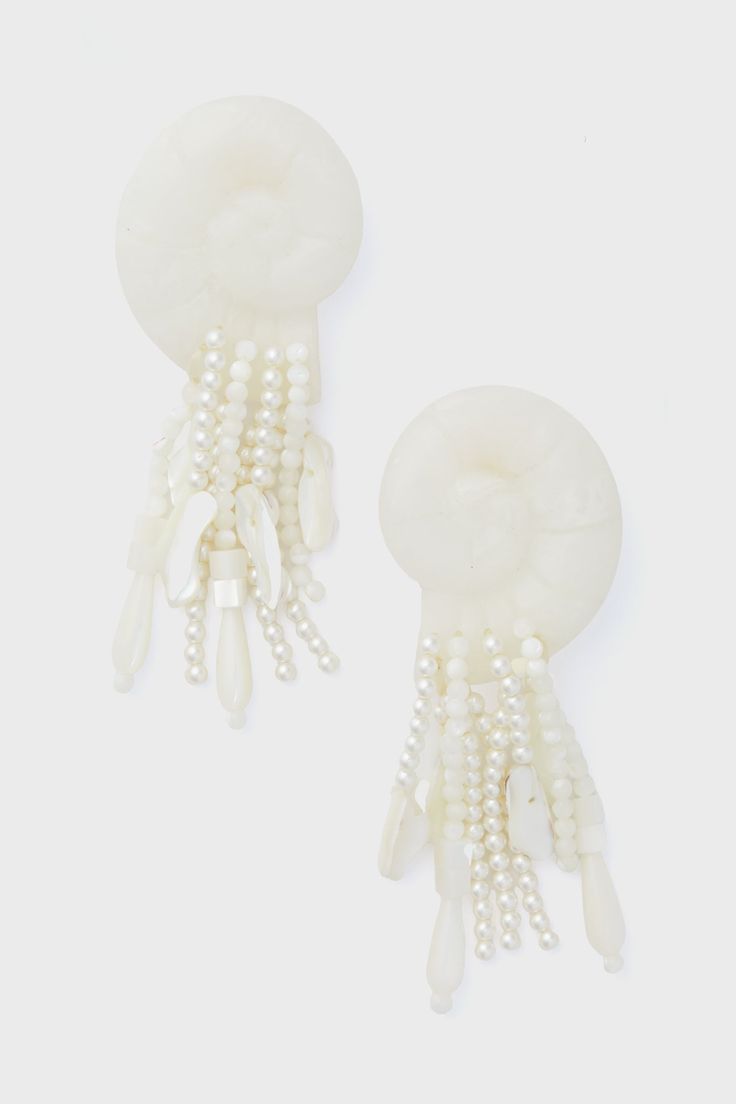 Ivory Shelly Earrings Elegant Beaded Dangle Earrings For Beach, Elegant Dangle Beaded Earrings For Beach, Elegant Beaded Pearl Shell, White Beaded Shell Earrings, Elegant Beaded Shell, Elegant White Beaded Shell, White Pearl Shell-shaped Earrings, White Pearl Shell Earrings, Elegant Beaded Beach Earrings