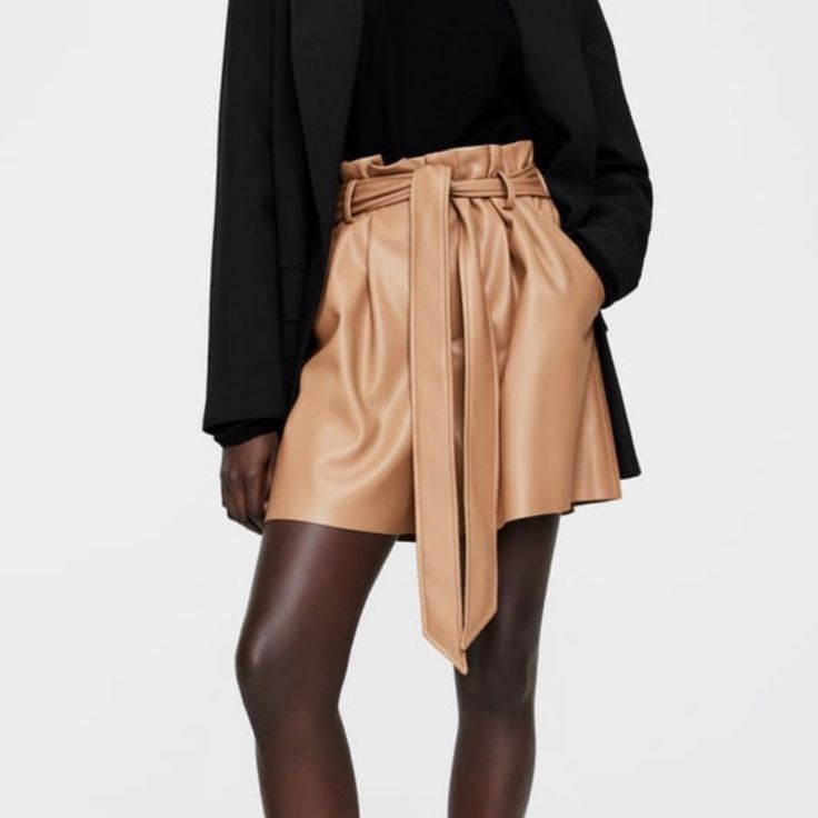 Stock Photos Show Accurate Color. New With Tags. Black Size S Sold In My Closet Chic Brown Faux Leather Shorts, Elegant Faux Leather Bottoms For Day Out, Chic Brown Shorts For Fall, Chic Faux Leather Shorts, Chic Brown Shorts For Workwear, Chic Brown Leather Shorts, Chic Brown Shorts For Work, Chic Fall Shorts, Chic Brown Shorts With Belt Loops