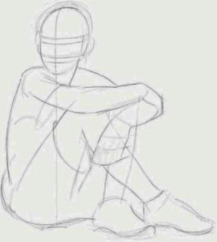 a drawing of a person sitting on the ground