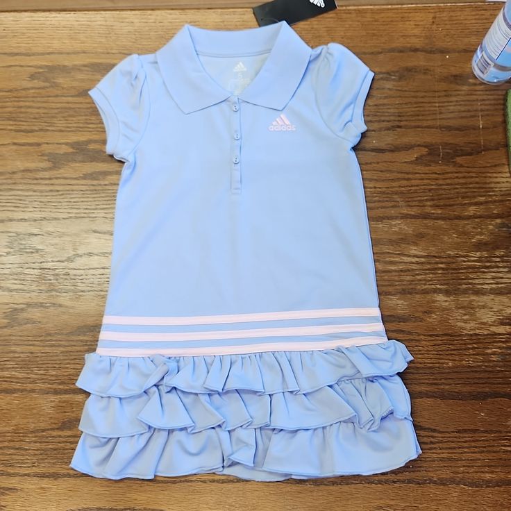 Nwt Bin Sp.P Spring Ruffle Dress For Dress-up Occasions, Adidas Cotton Summer Dress, Adidas Cotton Dress For Summer, Summer Cotton Adidas Dress, Summer Cotton Dress By Adidas, Blue Cotton Ruffle Dress For Spring, Spring Blue Cotton Ruffle Dress, Adidas Short Sleeve Spring Dresses, Casual Adidas Dress With Short Sleeves