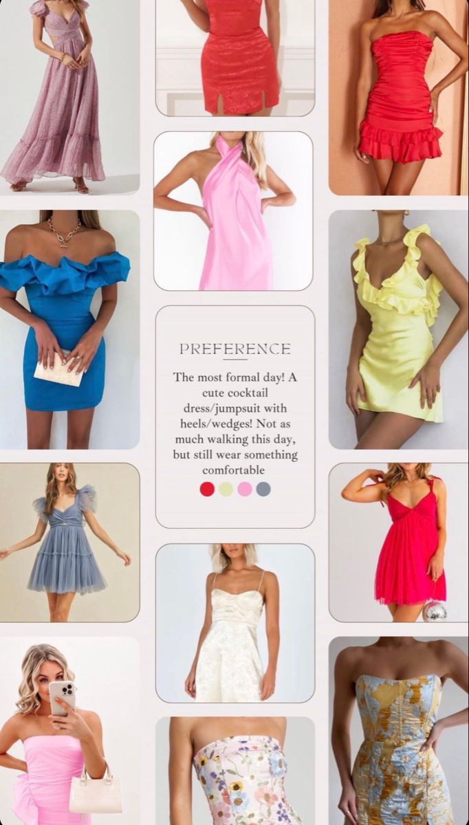 many different types of dresses are shown in this image, including one with ruffles and