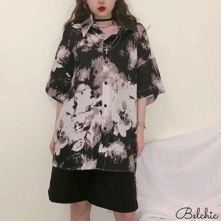 ❤Whole pattern flower big shirt❤ Big Shirt, Pattern Flower, Flower Patterns, Black Shirt, Pattern, Black