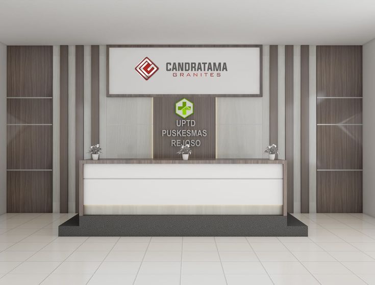 the front desk of a dental office with an advertisement above it that reads, candraama dentists