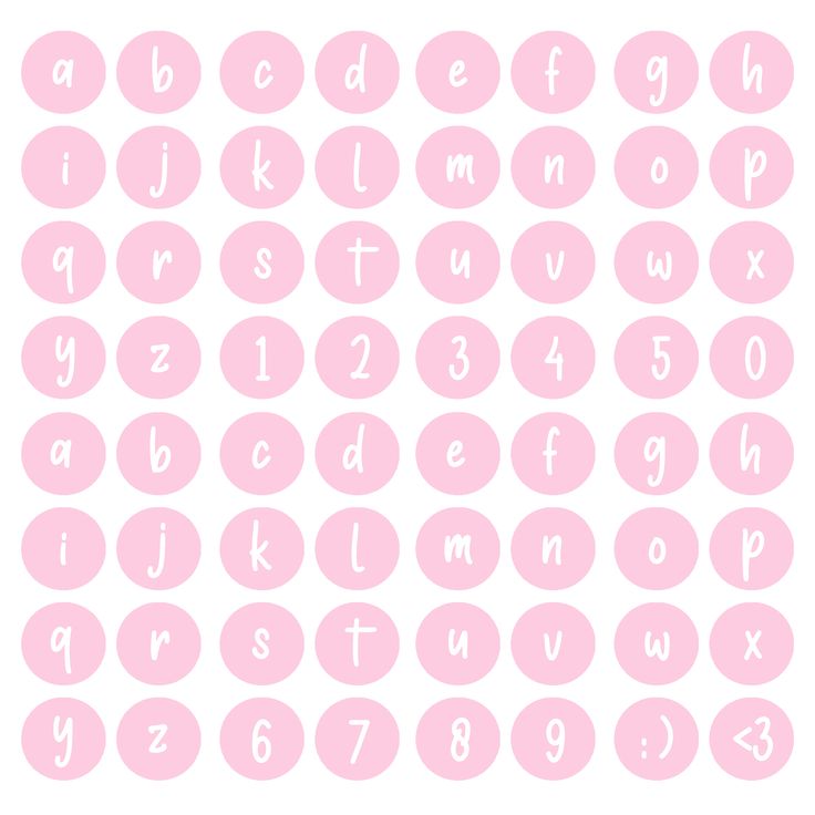 the letters and numbers are arranged in circles on a white background with pink polka dots