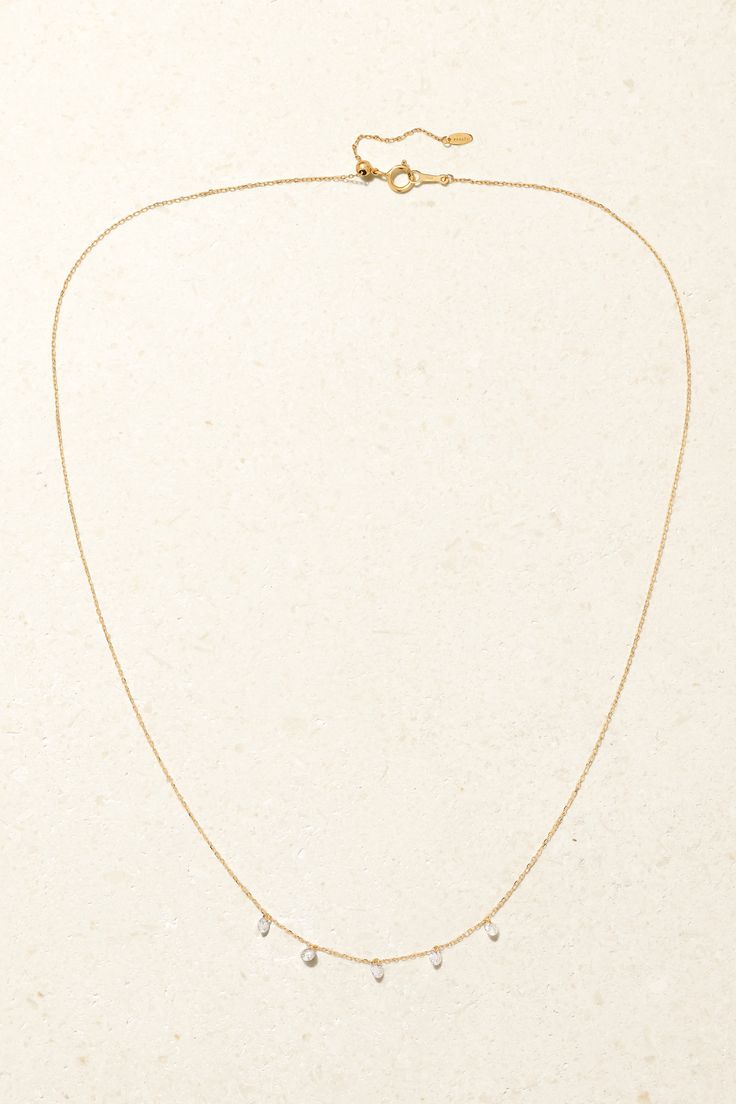 Persée's 'Danaé' necklace is crafted from 18-karat gold and strung with five gleaming diamonds that almost appear as if they're floating. The dainty chain is adjustable, so you can shorten the length to wear it with other styles. White Diamond Necklace, Dainty Gold Necklace, Dainty Chain, Gold Diamond Necklace, Fine Jewellery Necklace, Dainty Jewelry, Dainty Necklace, Wear It, White Diamond