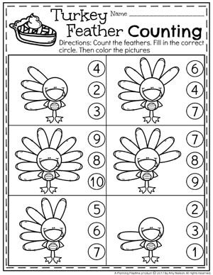 a printable turkey math worksheet for kids to practice counting and addition skills