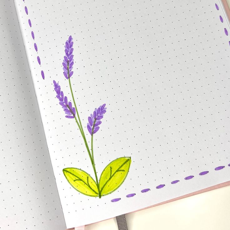 an open notebook with a drawing of a flower on the front and back cover, along with dotted paper