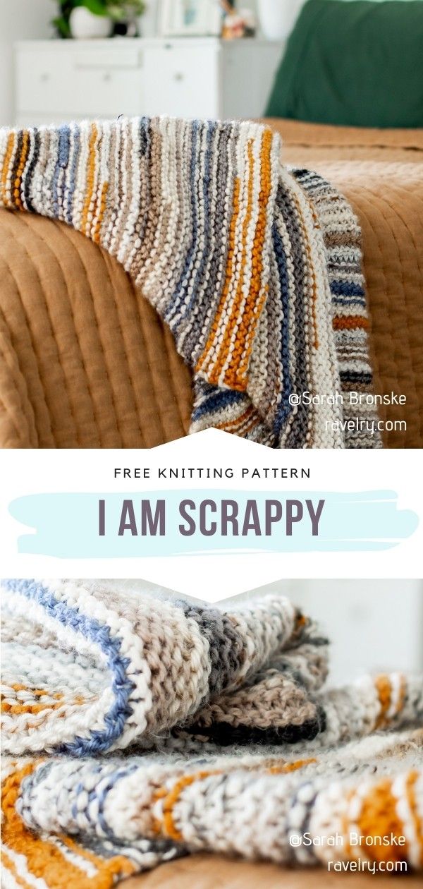 a blanket that is sitting on top of a couch with the words free knitting pattern i am