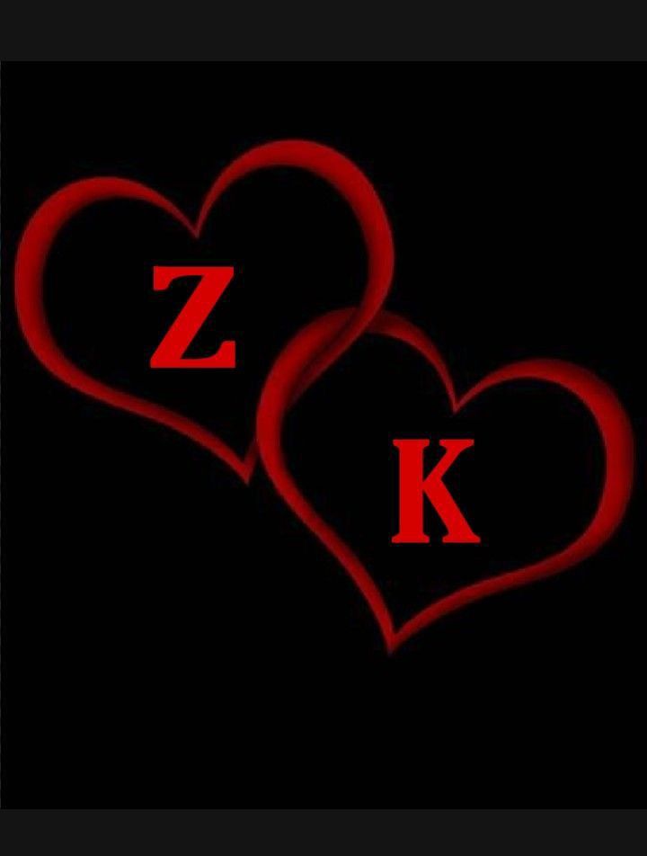 two red hearts with the letter k in it's middle and bottom letters on them