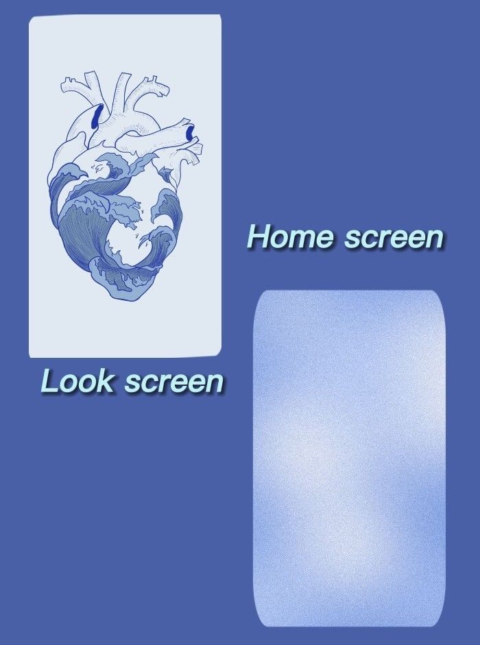 a blue screen with the words home screen and an image of a heart